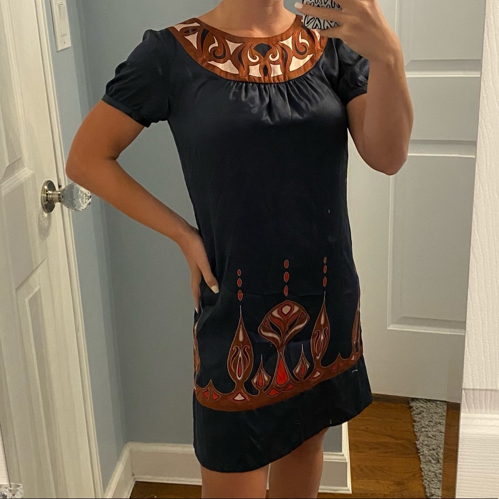 Banana Republic Navy Silk Printed Dress
